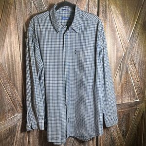 Men’s Izod XL long sleeve button down blue and black plaid shirt like new